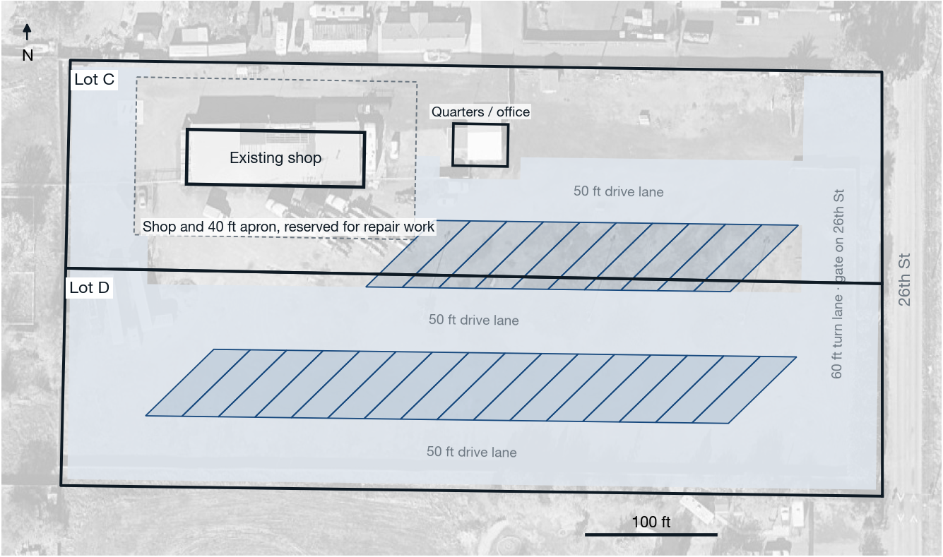 Truck yard layout on the 2026 aerial
